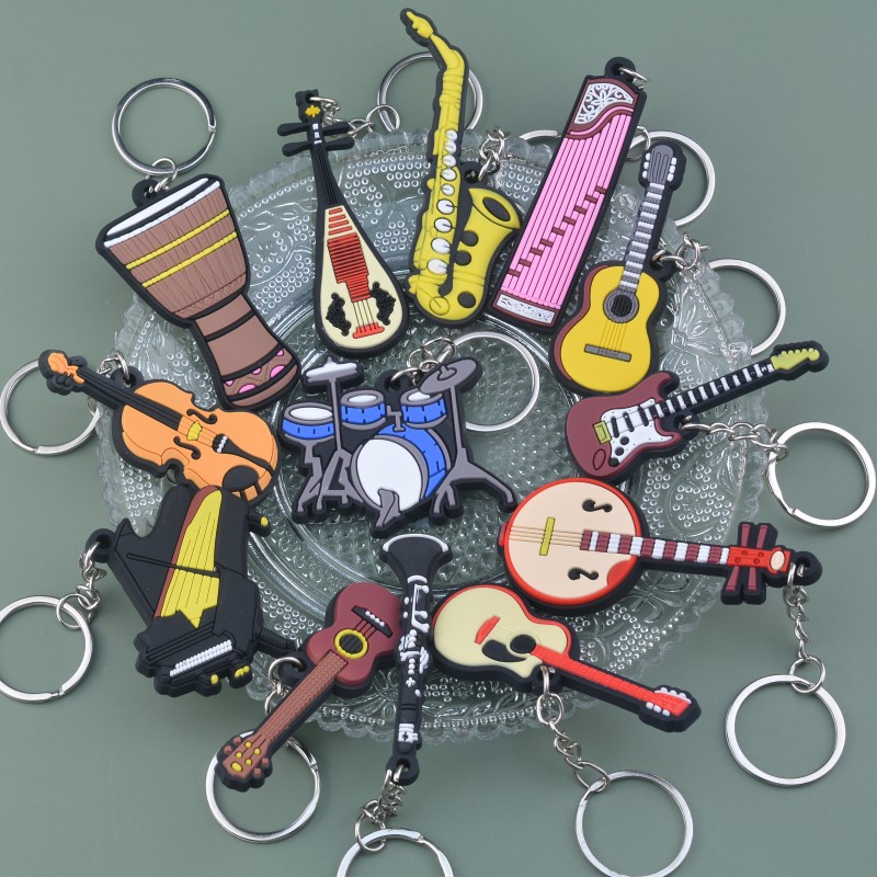 Chain Lock Combination - Cute Musical Instrument Keychain Silicone Guitar