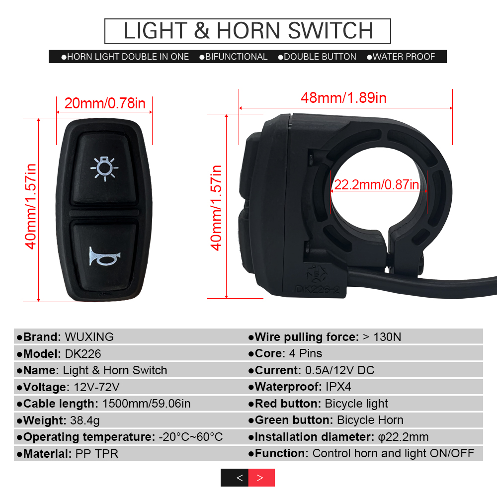 Ebike Light and Horn Switch, H - Bike Light Front Rear 评论和价格