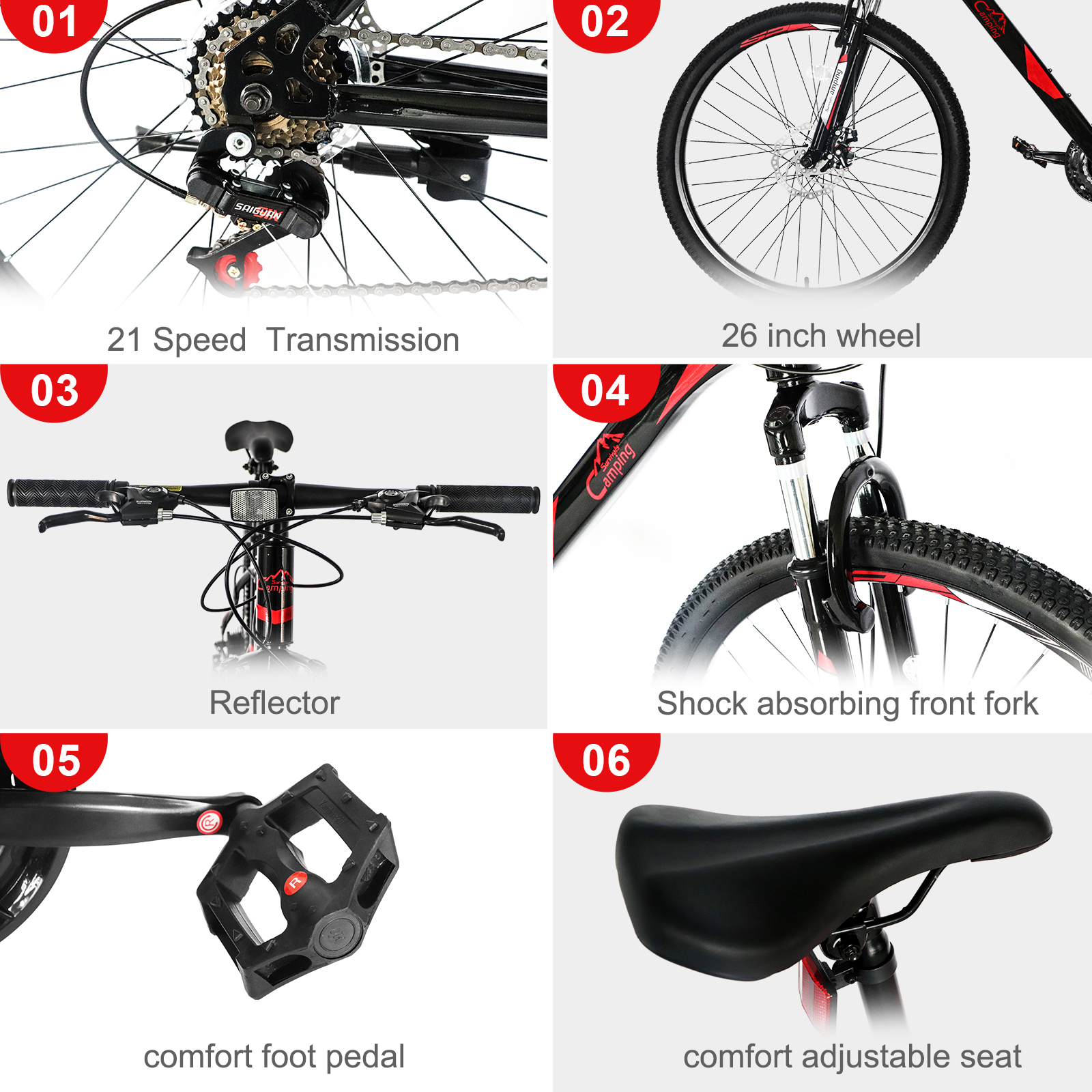 21 Speed Red Black Mountain Bi - Cycling Commute Speed 评论和价格